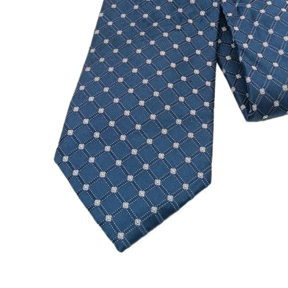 Nautica Silk Tie Mens 60” Navy Blue Geometric Woven Classic Coastal Preppy New